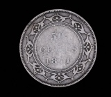 1874 NEWFOUNDLAND CANADA 50 CENTS SILVER COIN .3504 ASW