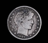 1901 S BARBER SILVER HALF DOLLAR COIN