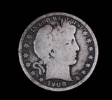 1908 D BARBER SILVER HALF DOLLAR COIN