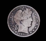 1911 S BARBER SILVER HALF DOLLAR COIN