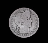 1907 O BARBER SILVER QUARTER DOLLAR COIN