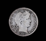 1909 BARBER SILVER QUARTER DOLLAR COIN