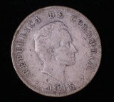 1915 COLOMBIA 50 CENTAVOS SILVER COIN .3617 ASW