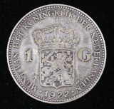 1922 NETHERLANDS GULDEN SILVER COIN .2315 ASW