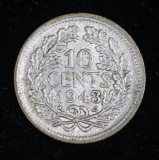 1943 NETHERLANDS 10 CENTS SILVER COIN .0288 ASW