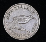 1936 NEW ZEALAND 6 PENCE SILVER COIN .0454 ASW