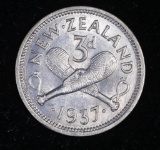 1937 NEW ZEALAND 3 PENCE SILVER COIN .0227 ASW