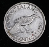 1937 NEW ZEALAND 6 PENCE SILVER COIN .0455 ASW