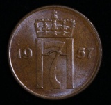 1957 NORWAY 5 ORE BRONZE COIN