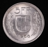 1968 B SWITZERLAND 5 FRANCS COIN