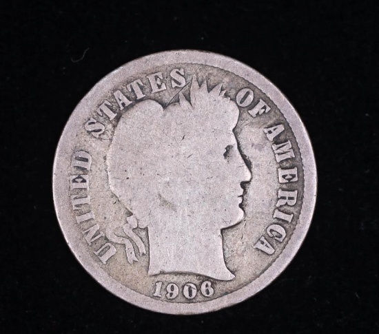 1906 D BARBER SILVER DIME COIN