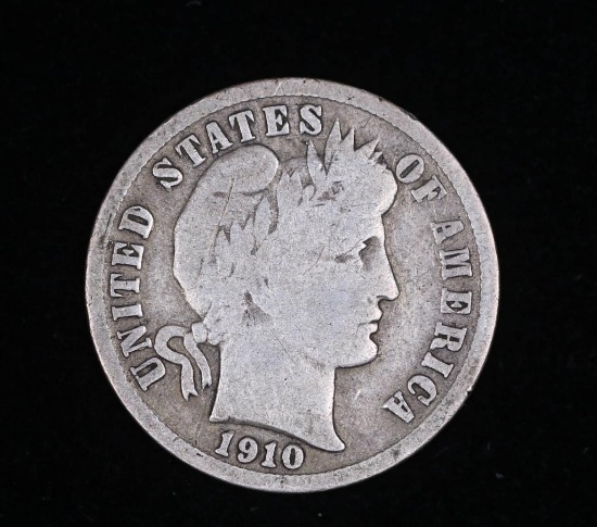 1910 D BARBER SILVER DIME COIN