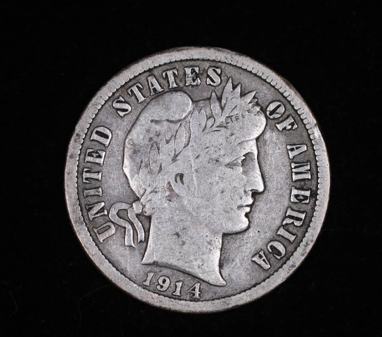 1914 BARBER SILVER DIME COIN