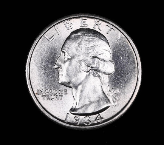 1934 WASHINGTON SILVER QUARTER DOLLAR COIN GEM BU UNC MS+++