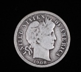 1908 D BARBER SILVER DIME COIN