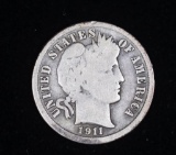 1911 BARBER SILVER DIME COIN