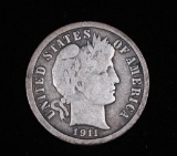 1911 D BARBER SILVER DIME COIN