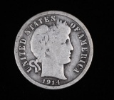 1914 D BARBER SILVER DIME COIN