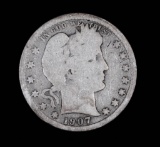 1907 BARBER SILVER QUARTER DOLLAR COIN