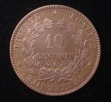 1893 FRANCE 10 CENTIMES BRONZE COIN