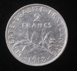 1918 FRANCE 2 FRANCS SILVER COIN .2684 ASW
