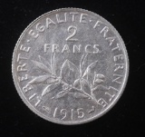 1915 FRANCE 2 FRANCS SILVER COIN .2684 ASW