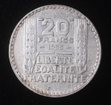 1933 FRANCE 20 FRANCS SILVER COIN .4372 ASW