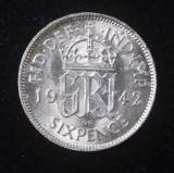 1942 GREAT BRITAIN SIX PENCE SILVER COIN .0445 ASW