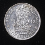 1942 GREAT BRITAIN ONE SHILLING SILVER COIN .0909 ASW