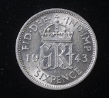 1943 GREAT BRITAIN SIXPENCE SILVER COIN .0445 ASW