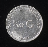 1944 CURACAO 1/10 GULDEN SILVER COIN .0267 ASW