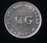 1947 CURACAO 1/4 GULDEN SILVER COIN .0737 ASW