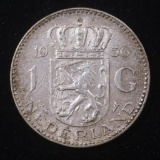 1956 NETHERLANDS 1 GULDEN SILVER COIN .1505 ASW