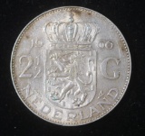 1966 NETHERLANDS 2-1/2 GULDEN SILVER COIN .3472 ASW