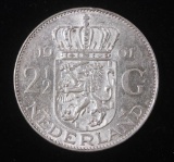1961 NETHERLANDS 2-1/2 GULDEN SILVER COIN .3472 ASW