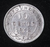 1942 NEWFOUNDLAND CANADA 10 CENTS SILVER COIN .0701 ASW