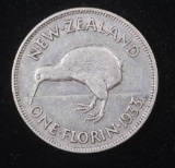 1933 NEW ZEALAND ONE FLORIN SILVER COIN .1818 ASW