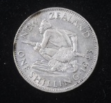 1943 NEW ZEALAND ONE SHILLING SILVER COIN .0908 ASW