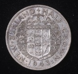 1943 NEW ZEALAND 1/2 CROWN SILVER COIN .2273 ASW