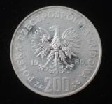 1980 POLAND 200 ZLOTYCH SILVER COIN .74244 ASW