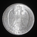 1938 YUGOSLAVIA 20 DINARA SILVER COIN .217 ASW