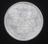 1939 BELGIUM 50 FRANCS SILVER COIN .5369 ASW