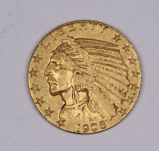 1908 $5.00 GOLD INDIAN US COIN