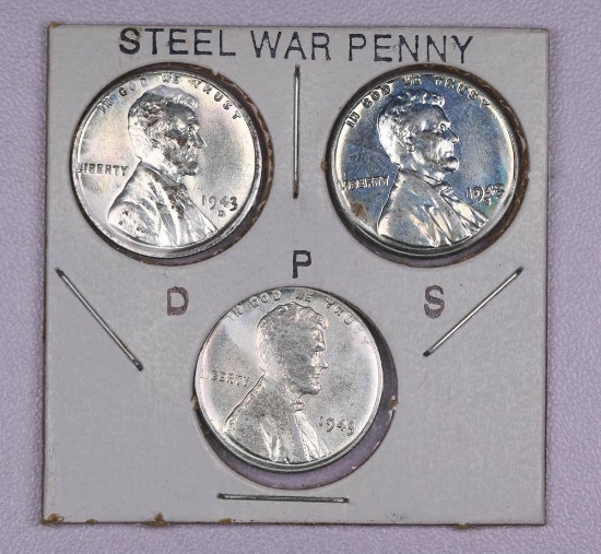 US WHEAT STEEL CENT 3 COIN P D S SET