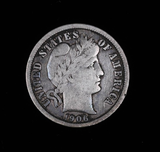 1906 D BARBER SILVER DIME COIN