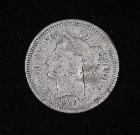 1865 THREE CENT US NICKEL COIN