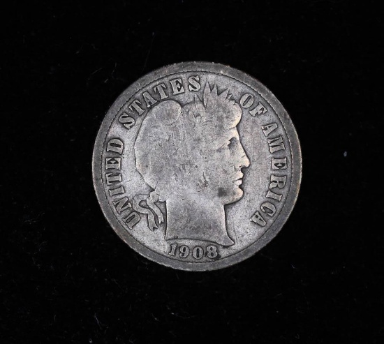 1908 D BARBER SILVER DIME COIN