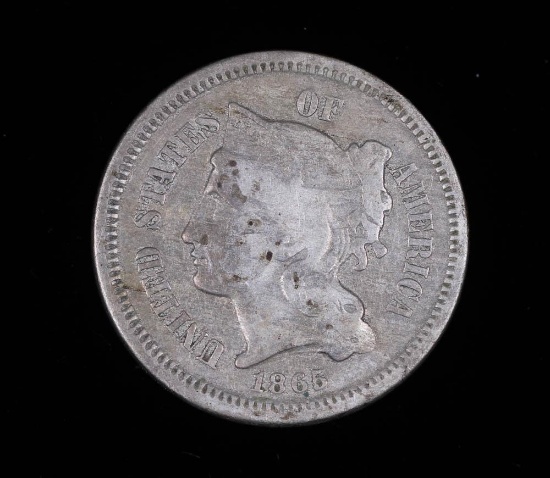 1865 THREE CENT US NICKEL COIN