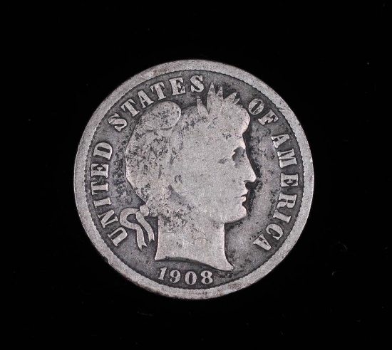 1908 D BARBER SILVER DIME COIN