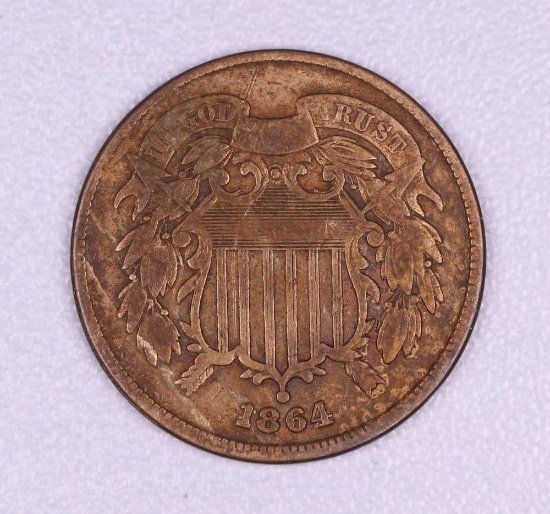 1864 TWO CENT COPPER US COIN